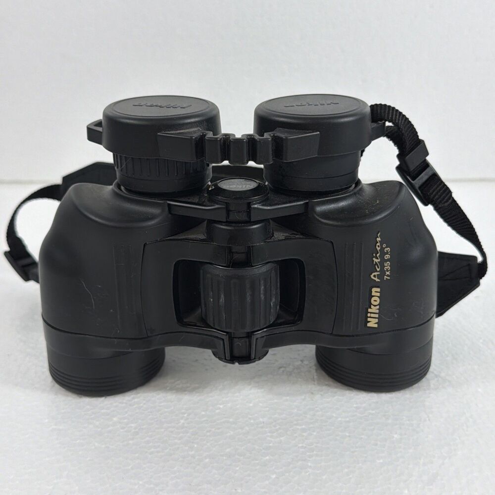 Vintage Nikon Action Binoculars 7x35 9 Degrees Black W/ Neck Strap & Covers WORK